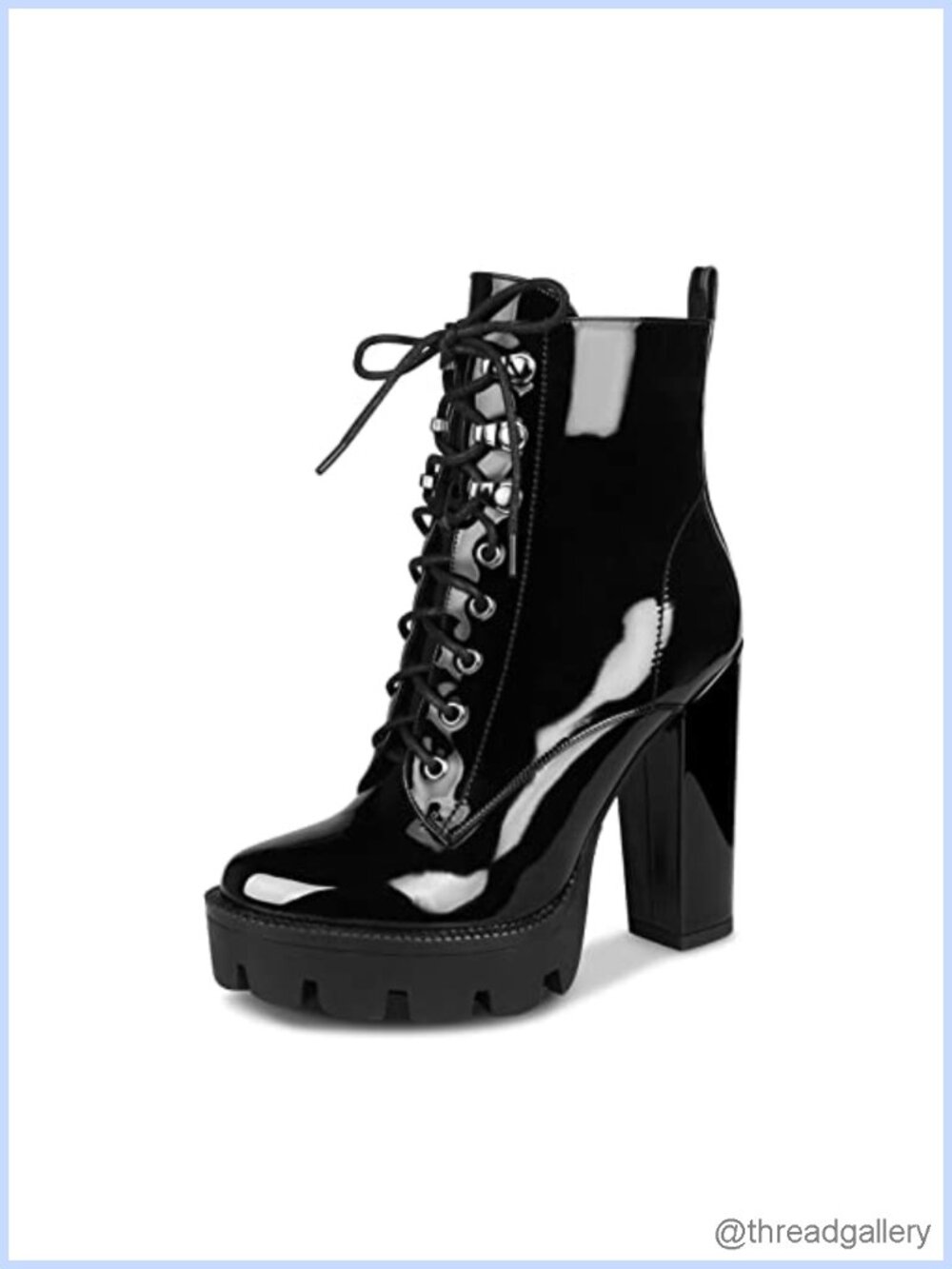 Platform Boots Round Toe Lace Up High Heel Combat Booties